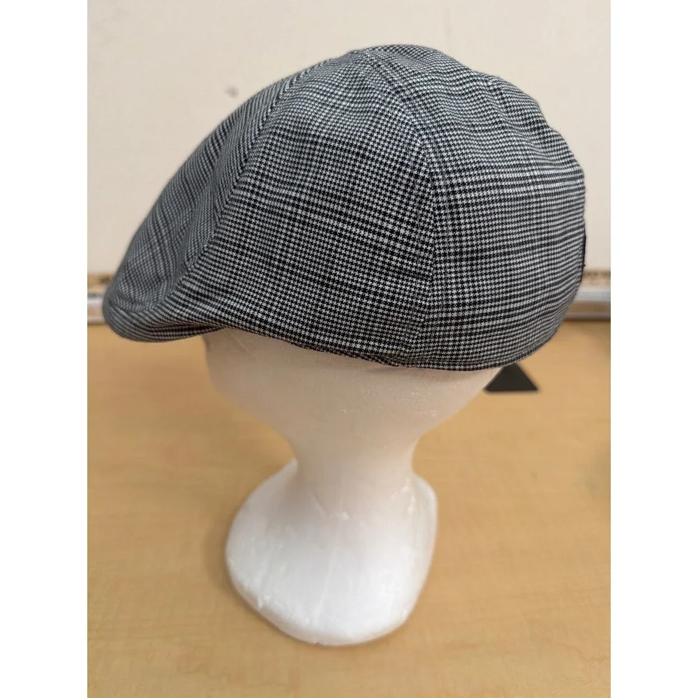 Signatures Mens Houndstooth Flat Cap Black White Ivy Scally Hat Mesh Lined